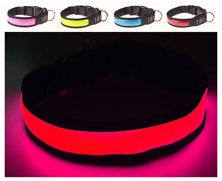 LED Glowing Dog Collar Adjustable Flashing USB Charging Luminous Collar Night Light Harness For Big Medium Small Dogs Pet Items