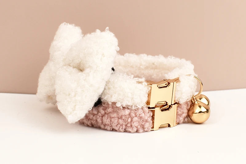 Teddy Fur Cat Collar With Bell Accessory - Custom Name Engraving