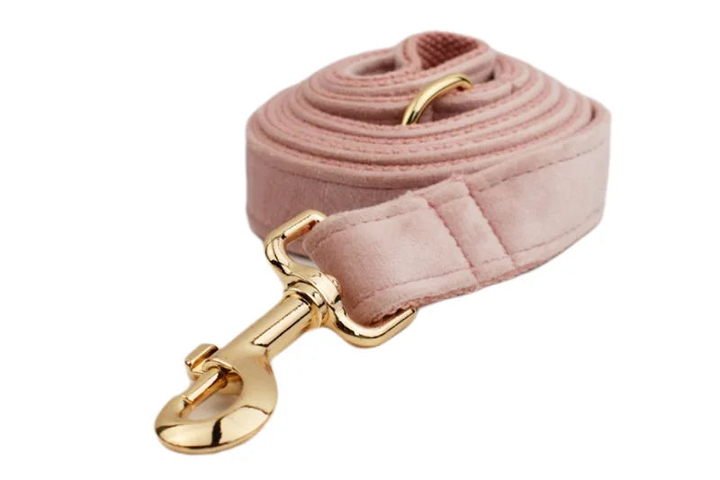 Light Pink Velvet Pet Dog Harness And Leash Set