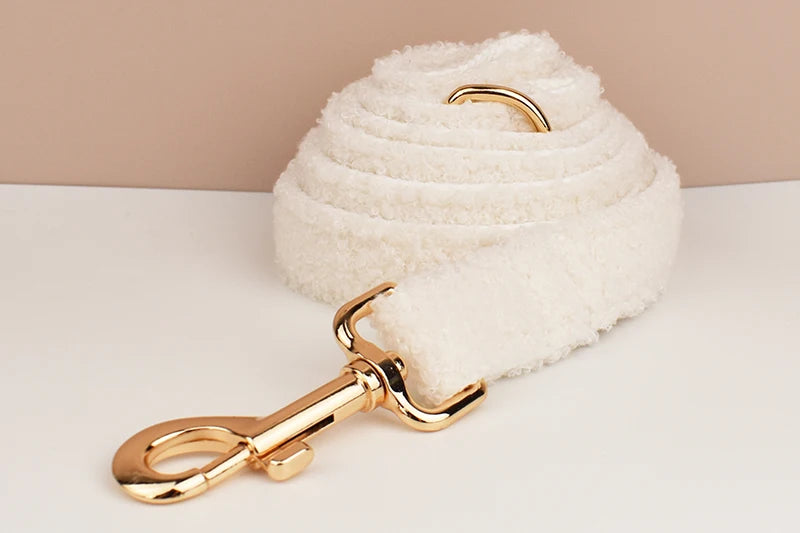 White Teddy Pet Collar & Harness Set With Custom Engraving