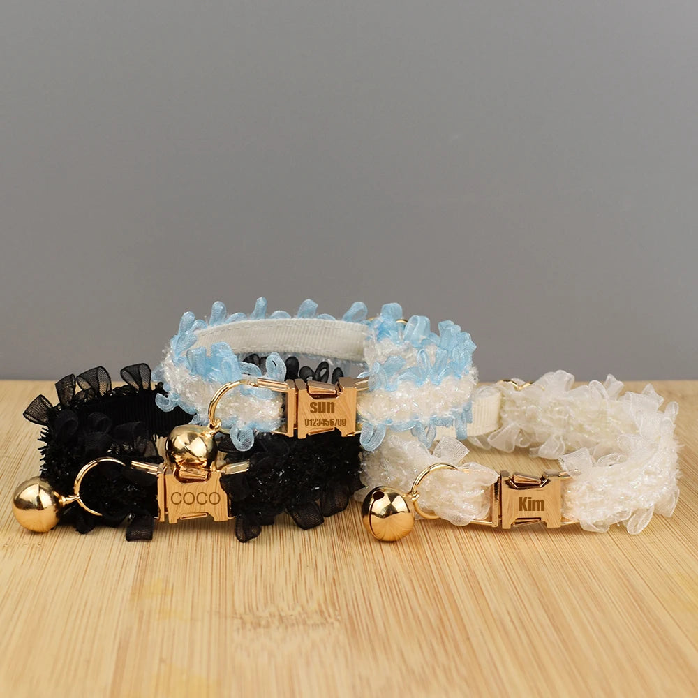 Lace Cat Collar - Personalized Customized Name With Bell