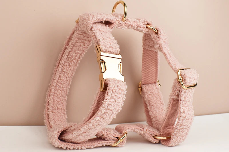 Pink Teddy Pet Collar Set With Custom Engraving