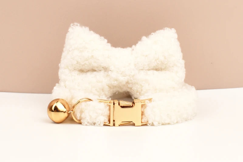 Teddy Fur Cat Collar With Bell Accessory - Custom Name Engraving