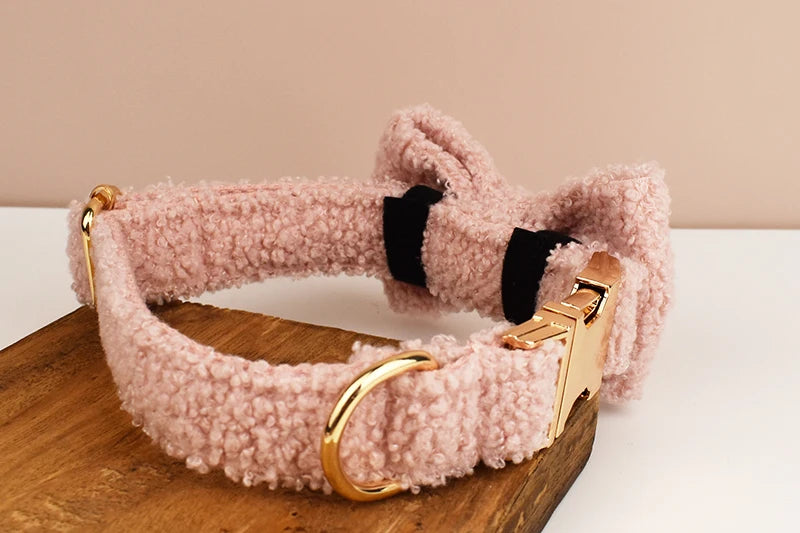 Pink Teddy Pet Collar Set With Custom Engraving