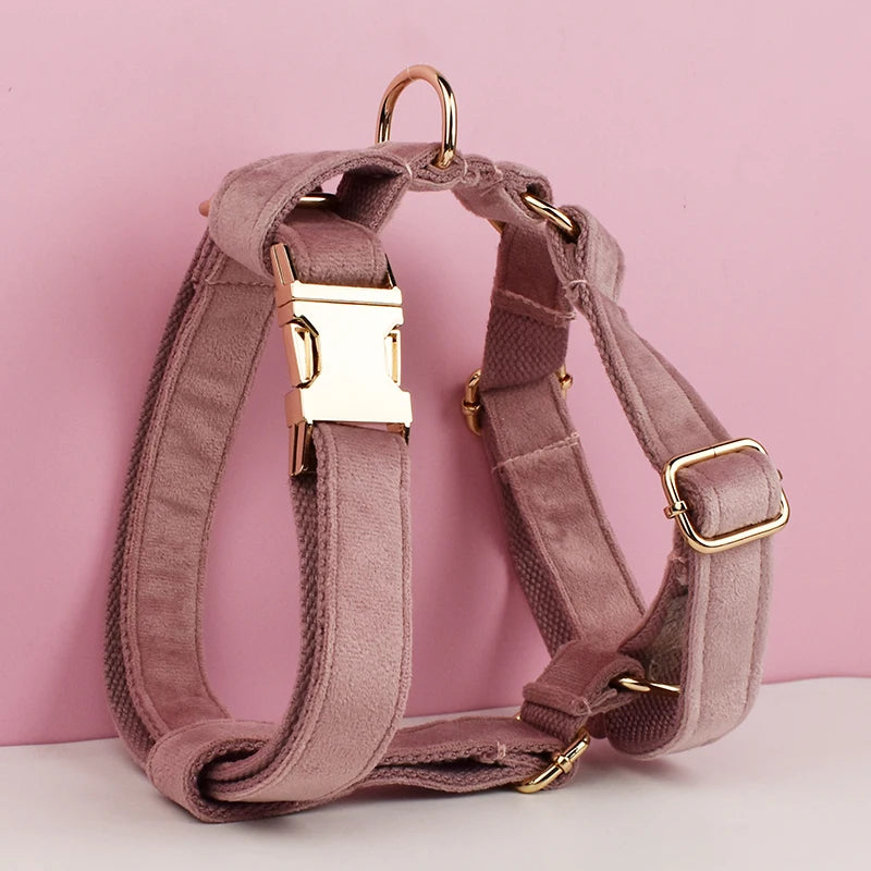 Purple Velvet Pet Collar And Leash Set With Custom Engraving