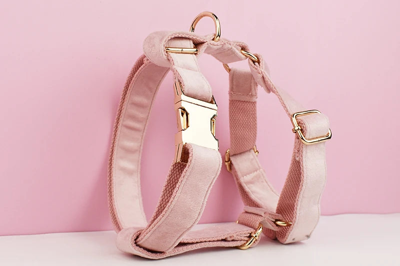 Pale Pink Velvet Dog Collar And Leash Set