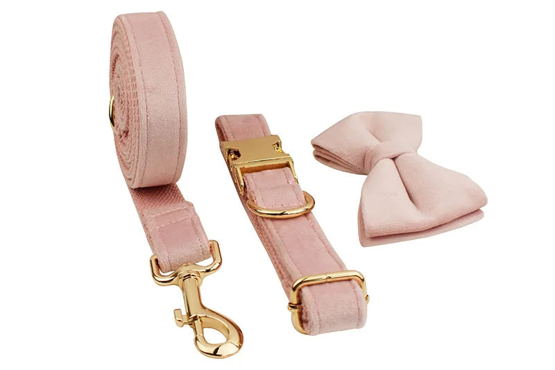 Light Pink Velvet Pet Dog Harness And Leash Set