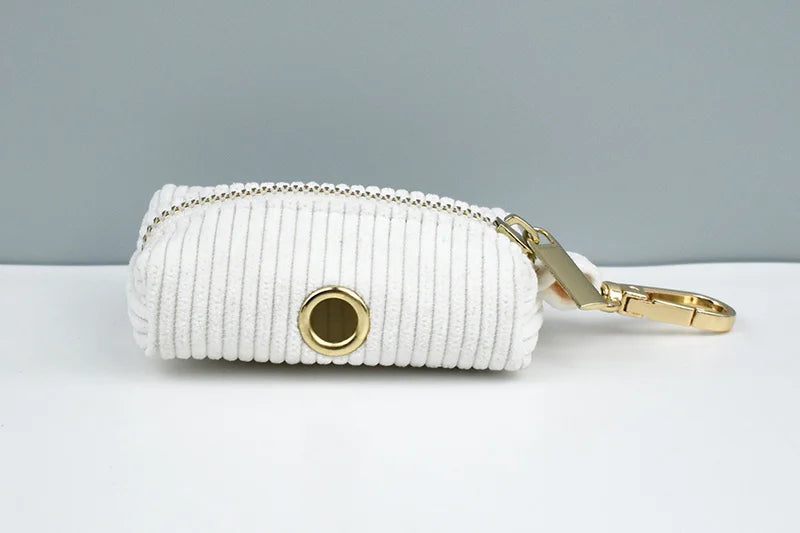 White Corduroy Pet Collar And Leash Set With Custom Engraved Nameplate