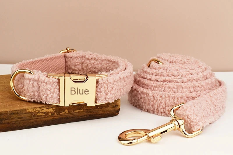 Baby Pink Plush Furry Winter Pet Harness Bowtie And Leash Sets