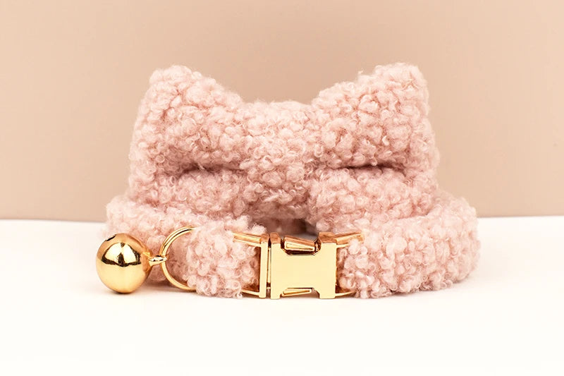 Teddy Fur Cat Collar With Bell Accessory - Custom Name Engraving